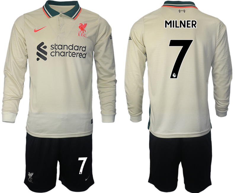 Men 2021-2022 Club Liverpool away cream Long Sleeve #7 Soccer Jersey->liverpool jersey->Soccer Club Jersey